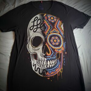 ¡Ay Güey Women’s Long Graphic Tee Size M Made in Mexico Colorful Skull Shirt